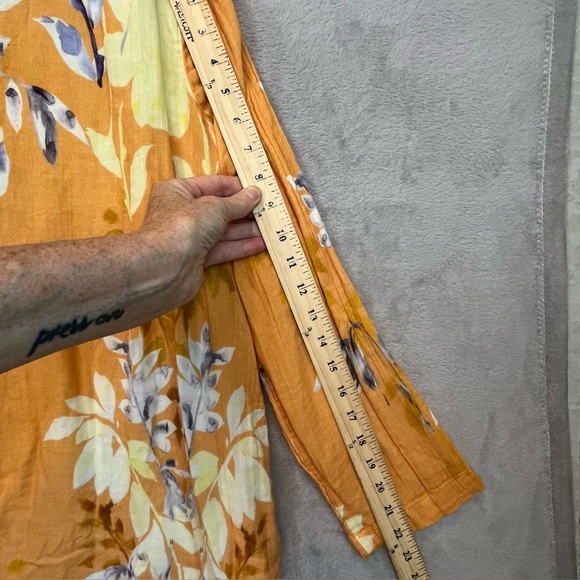 Soft Surroundings Pauleena Gauzy Orange Floral Asian Blouse Top Sz L Buttons - Picture 14 of 15